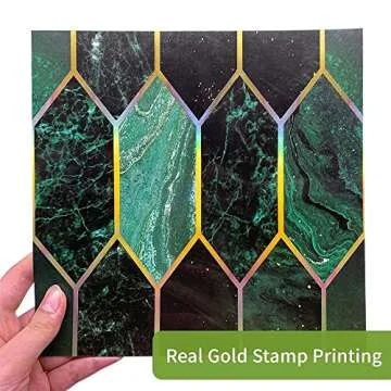 funlife 50Pcs Art Deco Peel and Stick Thick Kitchen Backsplash, Self Adhesive Wall Tile, Flat Glossy Stickers for Home Decor, Holographic Emerald 7.87"x7.87"