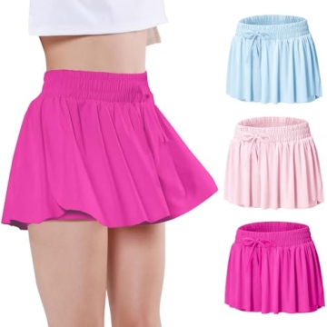 EXARUS 3 Pack Girls Butterfly Shorts Flowy Athletic Dance Cheer Running 2 in 1 Preppy Tennis Flutter...