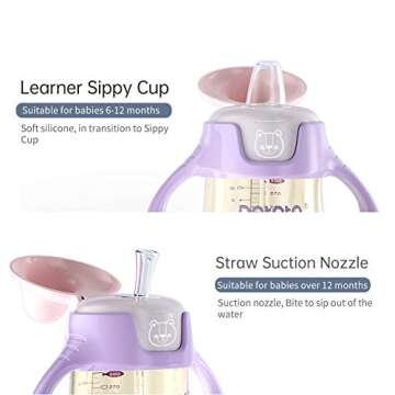 POTATO Sippy Cups For Toddlers with Straw Spill Proof, PPSU Learner Cup with Handle for Girl, Water Bottle for Baby 6 Months with 2 Type of Spout, 6 Ounce Pink