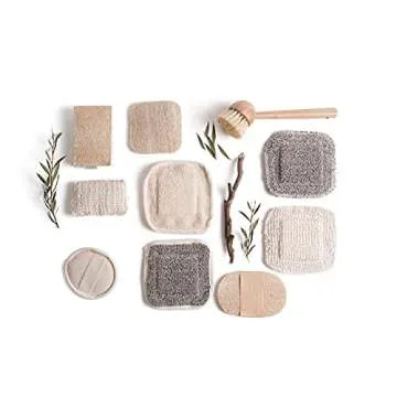 Set of 10 compostable Hemp and Loofah Kitchen eco Dish sponges for Kitchen Cleaning, eco Friendly Kitchen sponges, compostable Sponge, Bamboo and Bristle Dish Brush, and Bonus Hemp face washcloth