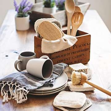 Set of 10 compostable Hemp and Loofah Kitchen eco Dish sponges for Kitchen Cleaning, eco Friendly Kitchen sponges, compostable Sponge, Bamboo and Bristle Dish Brush, and Bonus Hemp face washcloth