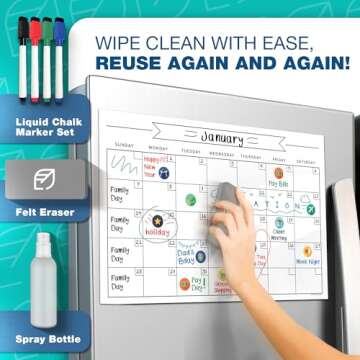 Family Magnetic Calendar and Chore Chart Set - 11x17 - Dry Erase Whiteboard for Planning Boards, Cleaning Schedule, and Chore Calendar - Perfect for Fridge or Kitchen