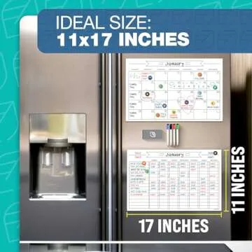 Family Magnetic Calendar and Chore Chart Set - 11x17 - Dry Erase Whiteboard for Planning Boards, Cleaning Schedule, and Chore Calendar - Perfect for Fridge or Kitchen