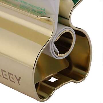 XYKEEY Toothpaste Tube Squeezer - Set of 2 Toothpaste Squeezer Rollers, Metal Toothpaste Tube Wringer Seat Holder Stand (Gold)