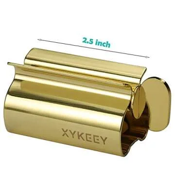 XYKEEY Toothpaste Tube Squeezer - Set of 2 Toothpaste Squeezer Rollers, Metal Toothpaste Tube Wringer Seat Holder Stand (Gold)