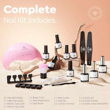 Modelones Gel Nail Manicure Kit With u v Light 48w Led Lamp Starter Kit, 6 Colors Nude Neutral Soak Off Nail Gel Polish Set Base & Top Coat Professional Tools For Beginners At Home Nail Curing Gift
