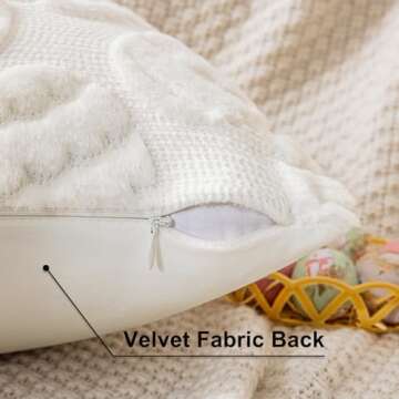 SINYASAN Set of 2 White Easter Egg Faux Fur Throw Pillow Covers 18x18 inches Velvet Spring Pillow Co...