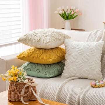 SINYASAN Soft Velvet White Easter Egg Pillow Covers 18x18