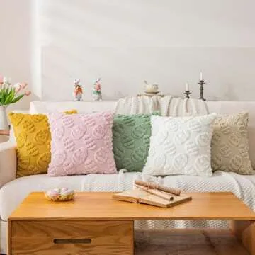 SINYASAN Soft Velvet White Easter Egg Pillow Covers 18x18