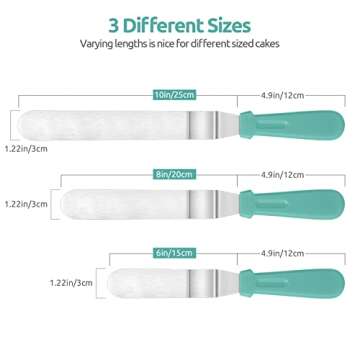 Icing Spatula, U-Taste Offset Spatula Set with 6", 8", 10" Blade, 18/0 Stainless Steel with PP Plastic Handle Angled Cake Decorating Frosting Spatula Set of 3 (Teal/Aqua Sky)