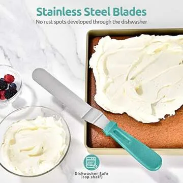Icing Spatula, U-Taste Offset Spatula Set with 6", 8", 10" Blade, 18/0 Stainless Steel with PP Plastic Handle Angled Cake Decorating Frosting Spatula Set of 3 (Teal/Aqua Sky)