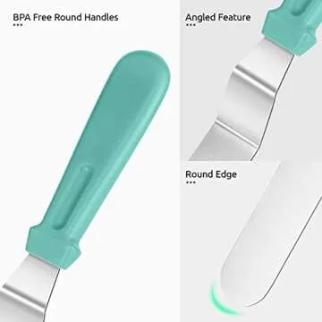 Icing Spatula, U-Taste Offset Spatula Set with 6", 8", 10" Blade, 18/0 Stainless Steel with PP Plastic Handle Angled Cake Decorating Frosting Spatula Set of 3 (Teal/Aqua Sky)