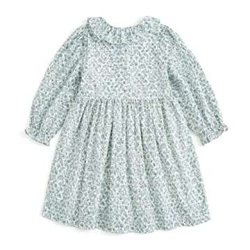 Curipeer Baby Girls Long Sleeve Floral Dress Flower Printed Smock Toddler Ruffle Dress for Autumn and Spring Blue 5T