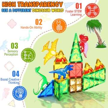 Dinosaur Adventure Magnetic Tiles for Kids 3+