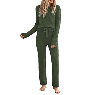 luvamia Women's Casual Pajama Set Fuzzy Fleece Knitted Long Sleeve Pj Loungewear 2 Piece Outfits For...