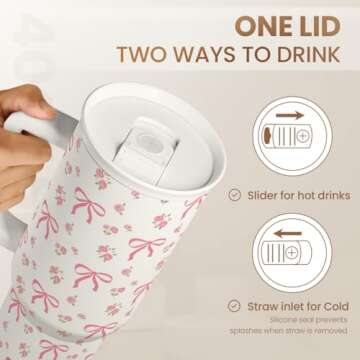 SANDJEST 40oz Bow Tumbler with Handle for Stylish Hydration