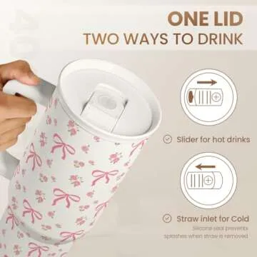 SANDJEST 40oz Bow Tumbler with Handle for Stylish Hydration