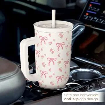 SANDJEST 40oz Bow Tumbler with Handle for Stylish Hydration