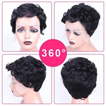 VRVogue Lace Front Curly Wig Human Hair 13x1 Pixie Cut Wig Lace Front Human Hair HD Lace Pixie Human Hair Wigs for Black Women Short Curly Pixie Human Hair Wigs Natural Black