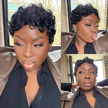 VRVogue Lace Front Curly Wig Human Hair 13x1 Pixie Cut Wig Lace Front Human Hair HD Lace Pixie Human Hair Wigs for Black Women Short Curly Pixie Human Hair Wigs Natural Black