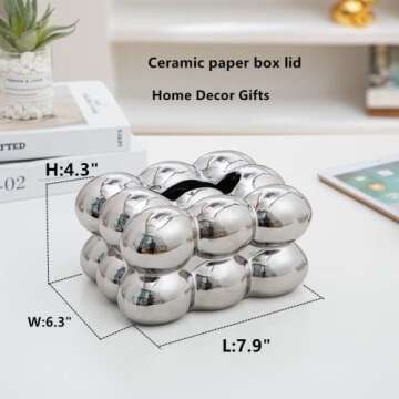 Anding Ceramic Tissue Box, Ashtray, Candle Holder, Vase Bathroom Vanity Top Ceramic Abstract Home Decor Shelf, Silver, White, Gold, (A1105 Silver)