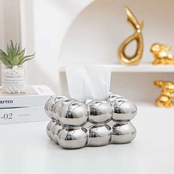 Anding Ceramic Tissue Box, Ashtray, Candle Holder, Vase Bathroom Vanity Top Ceramic Abstract Home Decor Shelf, Silver, White, Gold, (A1105 Silver)