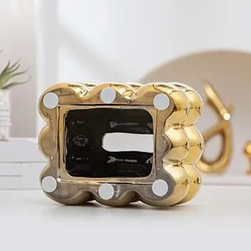 Anding Ceramic Tissue Box, Ashtray, Candle Holder, Vase Bathroom Vanity Top Ceramic Abstract Home Decor Shelf, Silver, White, Gold, (A1105 Silver)