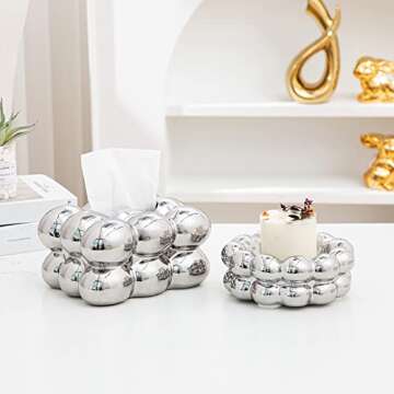 Anding Ceramic Tissue Box, Ashtray, Candle Holder, Vase Bathroom Vanity Top Ceramic Abstract Home Decor Shelf, Silver, White, Gold, (A1105 Silver)