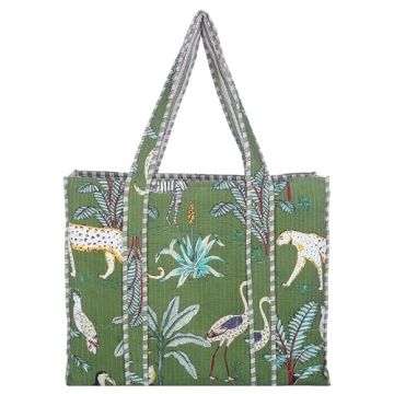 KLAVATE Women 100% Cotton Quilted Shoulder Bag Tote Bag Beach Casual Work Bag Women Large Capacity B...