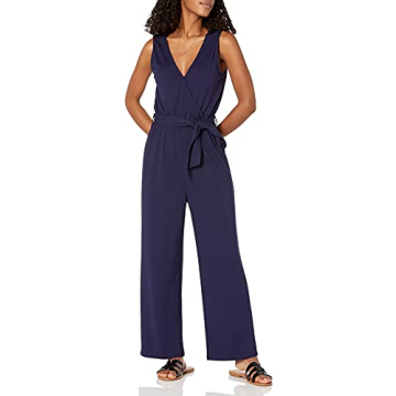 The Drop Women's Sleek Wrap Jumpsuit in Navy