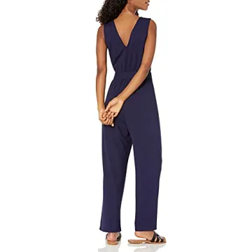 The Drop Women's Sleek Wrap Jumpsuit in Navy