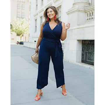 The Drop Women's Sleek Wrap Jumpsuit in Navy