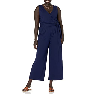 The Drop Women's Sleek Wrap Jumpsuit in Navy