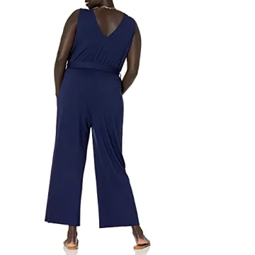 The Drop Women's Sleek Wrap Jumpsuit in Navy