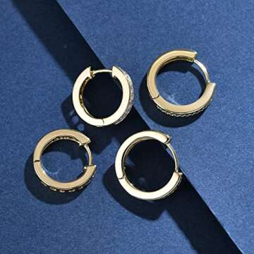Allencoco Cubic Zirconia Huggie Hoop Earrings - Jewelry For Women, 14K Gold, 925 Sterling Silver Post Hypoallergenic (B-2 pairs cz hoop earrings)