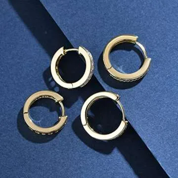 Allencoco Cubic Zirconia Huggie Hoop Earrings - Jewelry For Women, 14K Gold, 925 Sterling Silver Post Hypoallergenic (B-2 pairs cz hoop earrings)