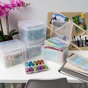 IRIS USA 5" x 7" Photo Storage Craft Keeper, Main Container with 6 Organization Cases For Pictures, Crafts, Scrapbooking, Stationery Storage, Protection and Organization, Clear