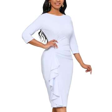 Yajedo White Dress for Women 3/4 Sleeve Elegant Business