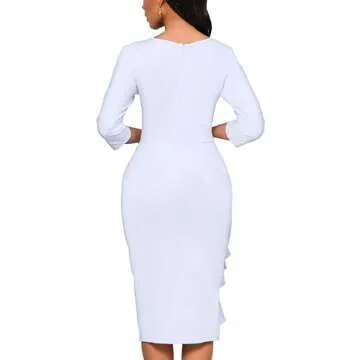 Yajedo White Dress for Women 3/4 Sleeve Elegant Business