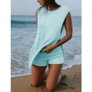 Womens Summer Knit Lounge Sets 2 Piece Beach Outfits