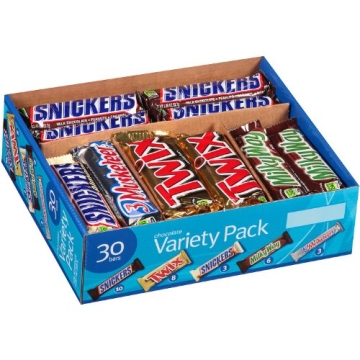 M&M Mars Chocolate Bar Variety Pack with 30 Full Size Bars