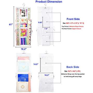 Double Sided Hanging Gift Wrap Organizer | Large 16" x 41" Wrapping Paper Rolls Storage Bag | Tearpr...