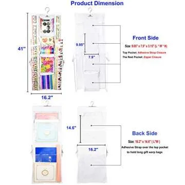 Double Sided Hanging Gift Wrap Organizer | Large 16" x 41" Wrapping Paper Rolls Storage Bag | Tearpr...
