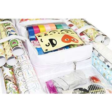 Double Sided Hanging Gift Wrap Organizer | Large 16" x 41" Wrapping Paper Rolls Storage Bag | Tearproof & Space Saving Closet Gift Bag Organization Solution | Sturdy Zippers & Robust Adhesive Strip