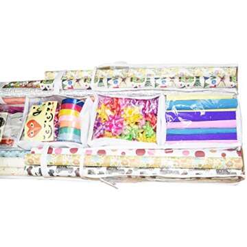 Double Sided Hanging Gift Wrap Organizer | Large 16" x 41" Wrapping Paper Rolls Storage Bag | Tearproof & Space Saving Closet Gift Bag Organization Solution | Sturdy Zippers & Robust Adhesive Strip