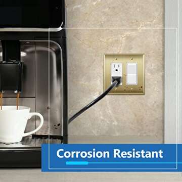 LIDER Decorator Switch or Receptacle Metal Wall Plate, Stainless Steel Outlet Cover, Corrosion Resistant, Mid-Size 2-Gang 4.88" x 4.92", 201 Stainless Steel, LMWP-32M-BB, Brushed Brass