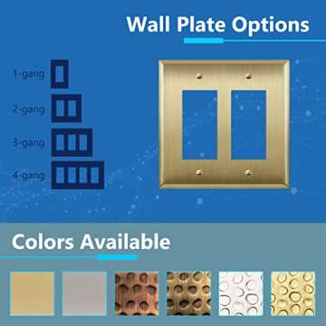 LIDER Decorator Switch or Receptacle Metal Wall Plate, Stainless Steel Outlet Cover, Corrosion Resistant, Mid-Size 2-Gang 4.88" x 4.92", 201 Stainless Steel, LMWP-32M-BB, Brushed Brass