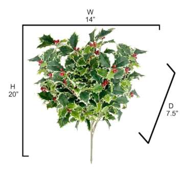 Admired By Nature Artificial Holly Leaves Berries Christmas Bush for Christmas Decorations Home Deco...