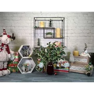 Admired By Nature Artificial Holly Leaves Berries Christmas Bush for Christmas Decorations Home Decor, Fake Plants, Holiday Bush, Indoor Outdoor Floral Arrangement, Christmas Cemetery Flowers, Green