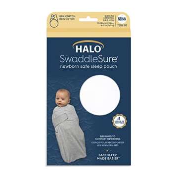 HALO SwaddleSure Adjustable Swaddling Pouch, 100% Cotton, TOG 1.0, White, Newborn, 0-3 Months